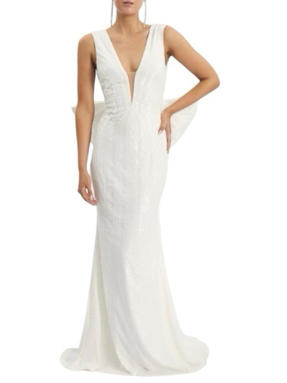 Rebecca Vallance Davina Bow Wedding Gown Ivory Mermaid Sequin Dress Sz 6 NWT